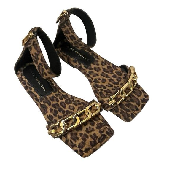 Good American leopard ankle strap sandal with gold chain NEW - Picture 4 of 9